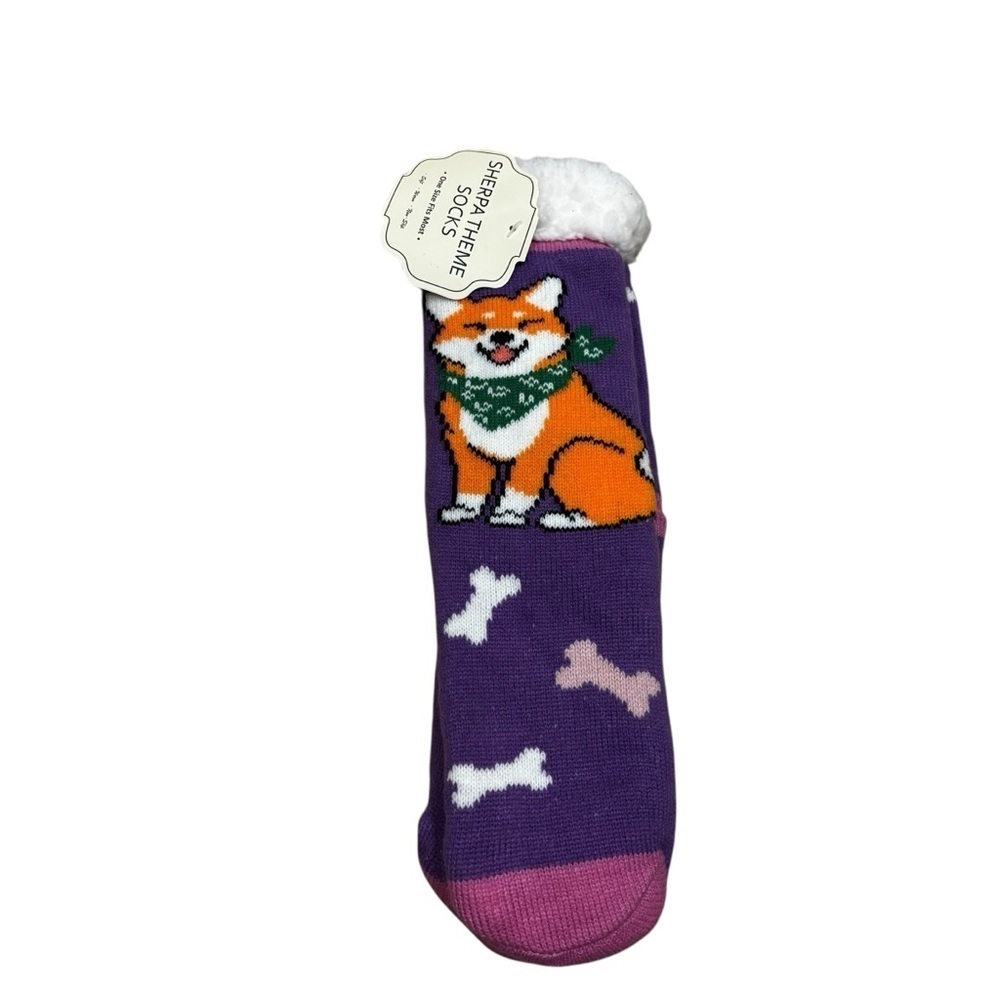 Compass Sherpa Lined Themed Non Slip Knit Adult Socks Dogs One Size Fits All NWT